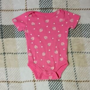 Pink Polka Heart  With Strawberries Print Baby One-Piece Bodysuit